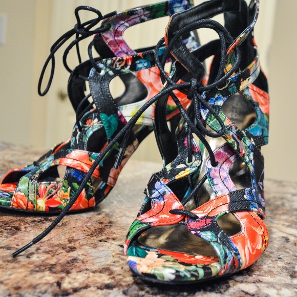 Madden Girl Shoes - Madden Girl Lace Up Patterned Heel